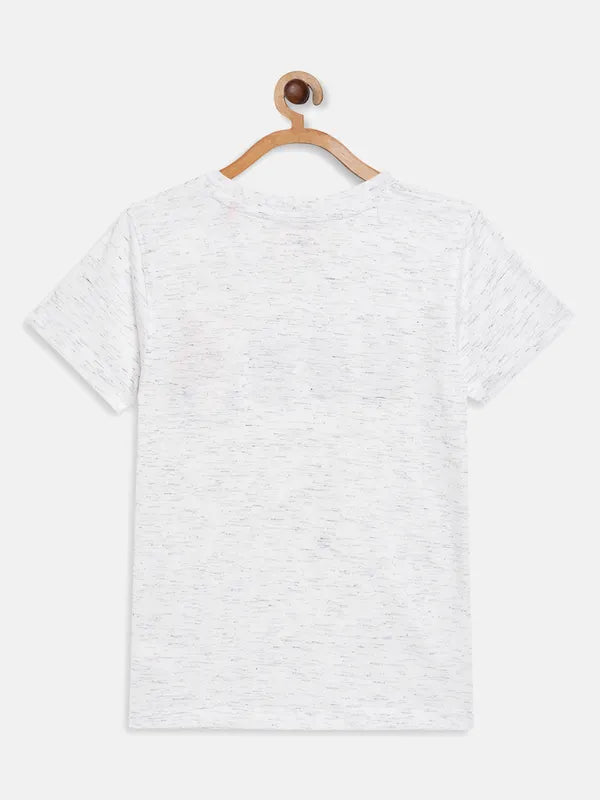 White Melange Graphic Round Neck Discount