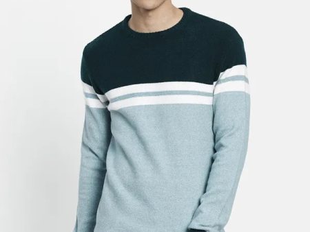 Men Blue Off White Colourblocked Pullover Supply