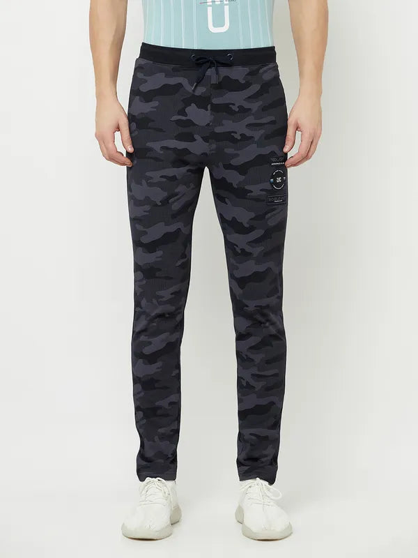 Octave Men Navy Blue Camouflage Printed Cotton Track Pants Hot on Sale