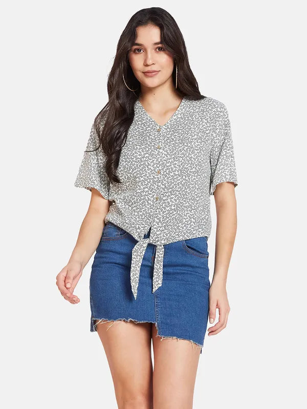 Mettle Conversational Print V-Neck Cotton Shirt Style Top For Discount