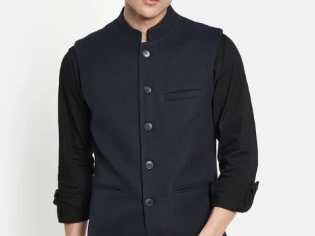 Men Navy-Blue Solid Woven Waistcoat For Sale