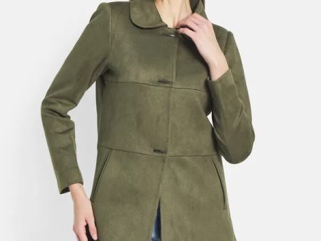 Mettle Women Olive Green Solid Coat Online