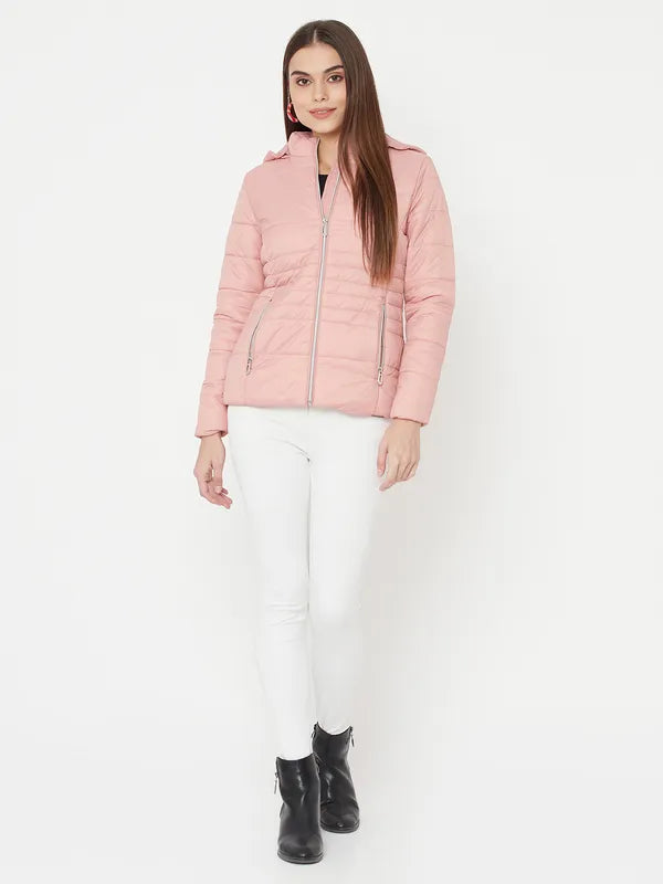 Mettle Women Pink Full Sleeve Puffer Jacket on Sale