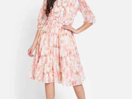 Mettle Floral Printed Mandarin Collar Cotton Fit  Flare Dress Supply