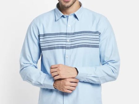 Men Blue Horizontal Stripes Striped Casual Shirt For Sale