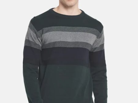 Men Green Grey Striped Pullover Online now