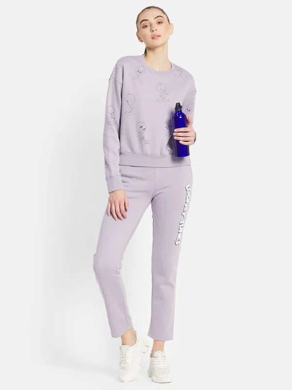 Mettle Women Purple Printed Tracksuits Fashion